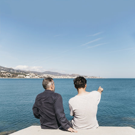 Father and son looking at the sea